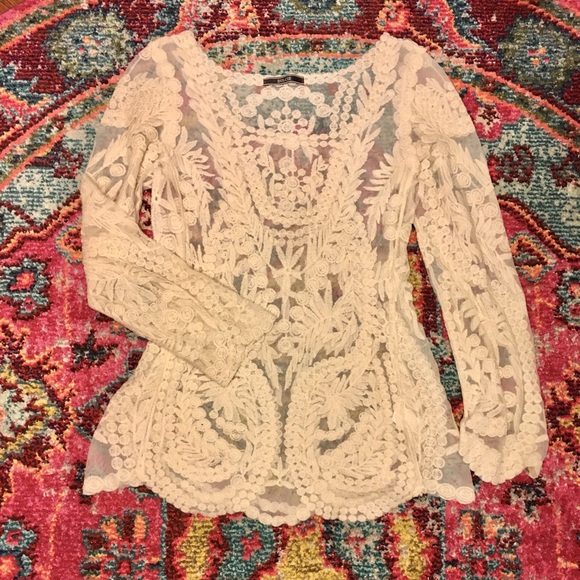 Tops - Ivory Lace Long Sleeve Top